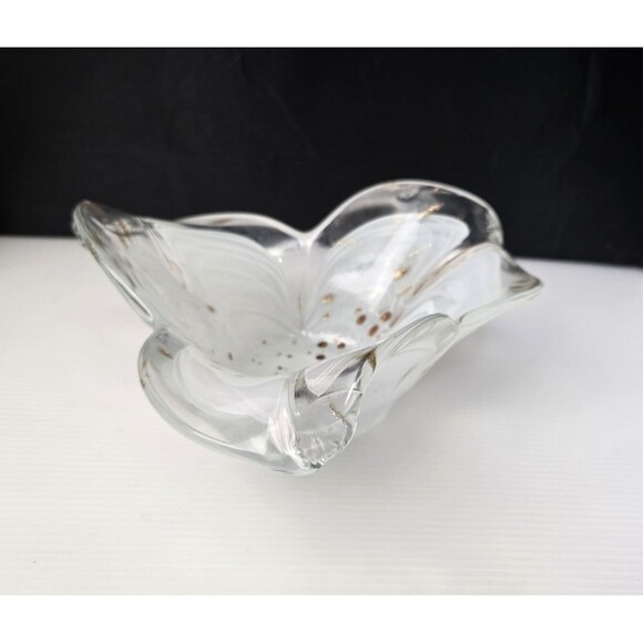 VTG Art Glass Copper Clear & White Handkerchief Flower Petal Bowl Hand Blown 9" - Picture 10 of 11